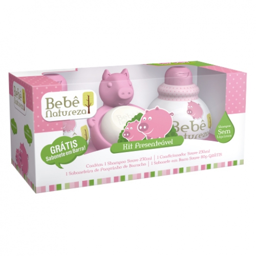 KIT BEBE NATUREZA PORQUINHA SHAMPOO+COND+SABONETEIRA GRATIS SABONETE