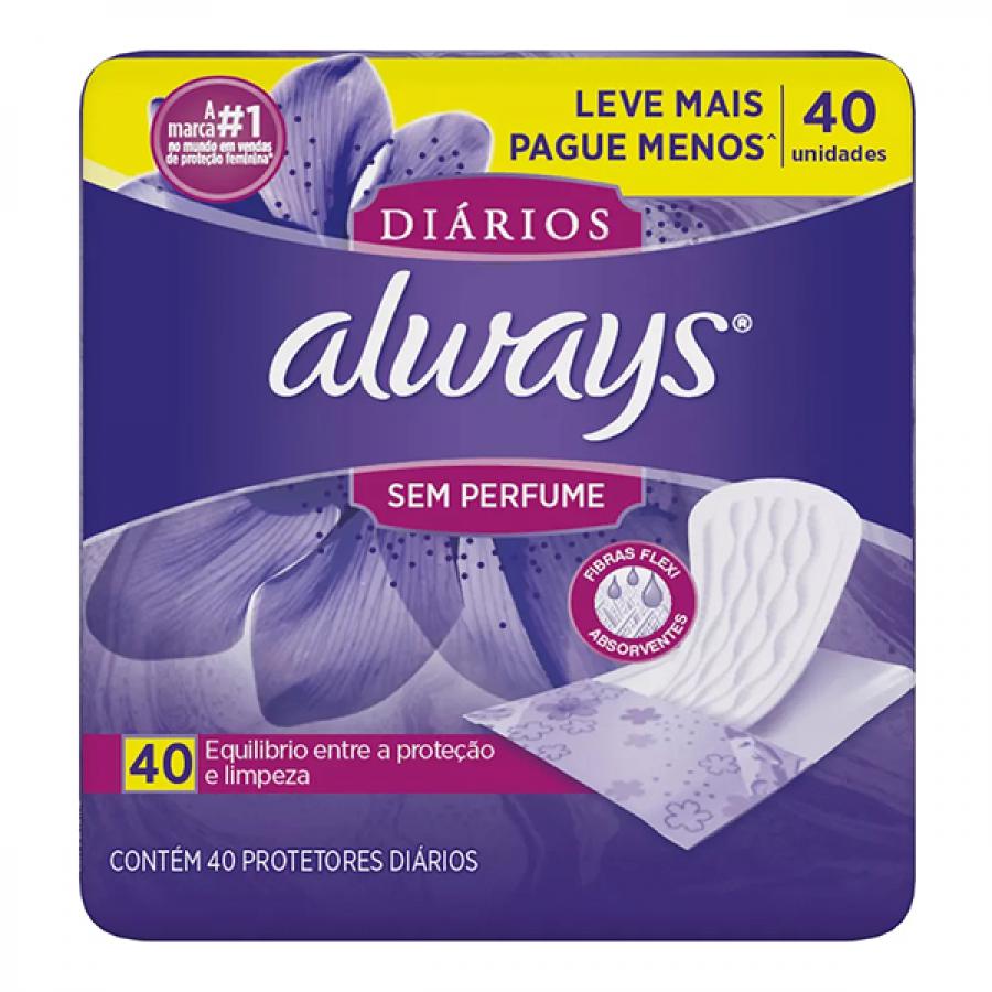 Always Protetor Diario Sem Perfume 40 unidades