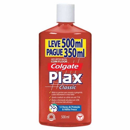 Enxaguatorio Bucal Plax Total Classic Leve 500 Pague 350ml