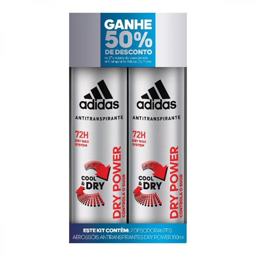 DESODORANTE ADIDAS AEROSSOL MASCULINO DRYPOWER 2 UNIDADES DE 150ML