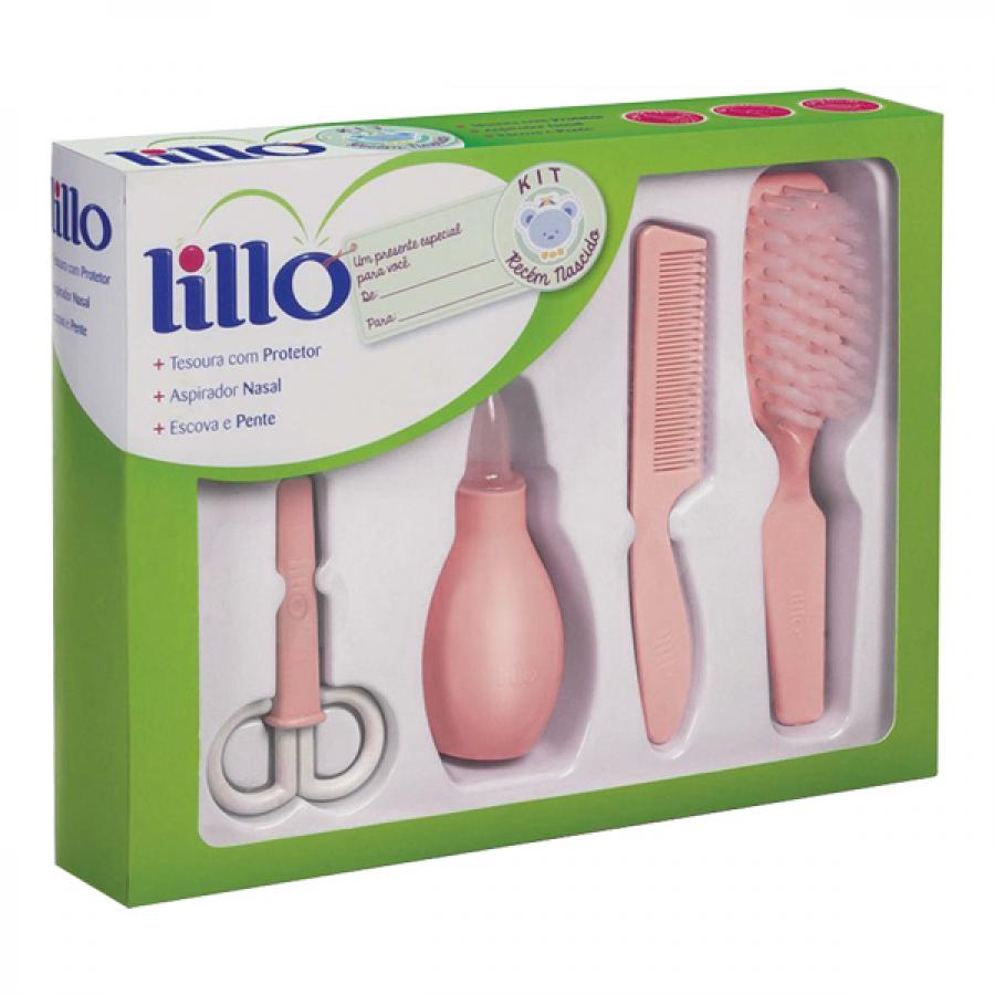 KIT RECEM NASCIDO LILLO ROSA TESOURA+ASPIRADOR NASAL+PENTE+ESCOVA