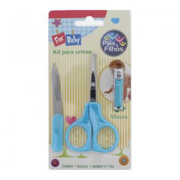 Kit Baby para Unhas Pais e Filhos tesoura + cortador, azul